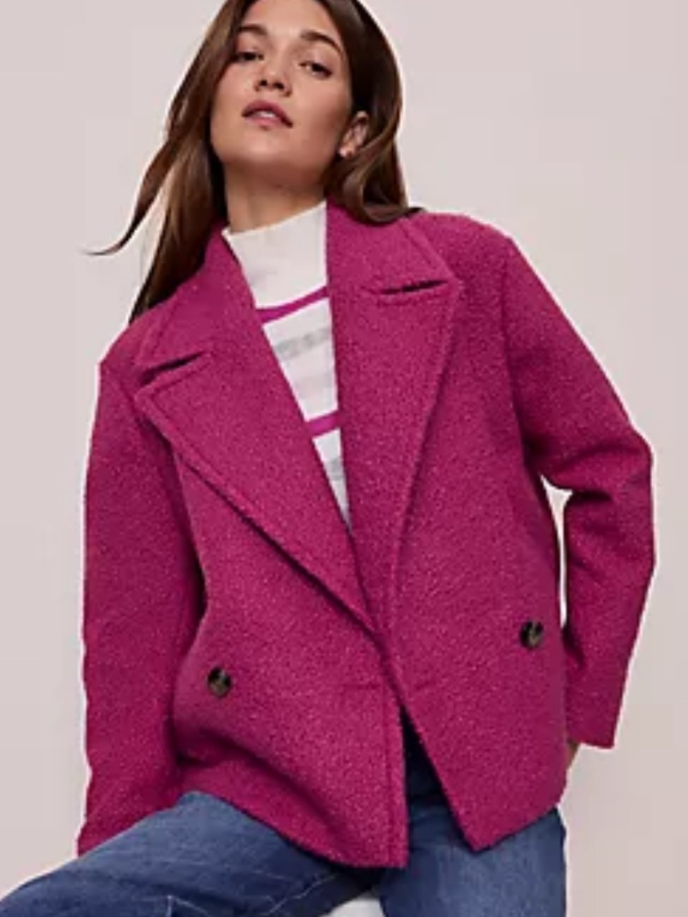 Ann Taylor Weekend Collection Short Trench Coat Bouclé Peacoat Magenta XXL